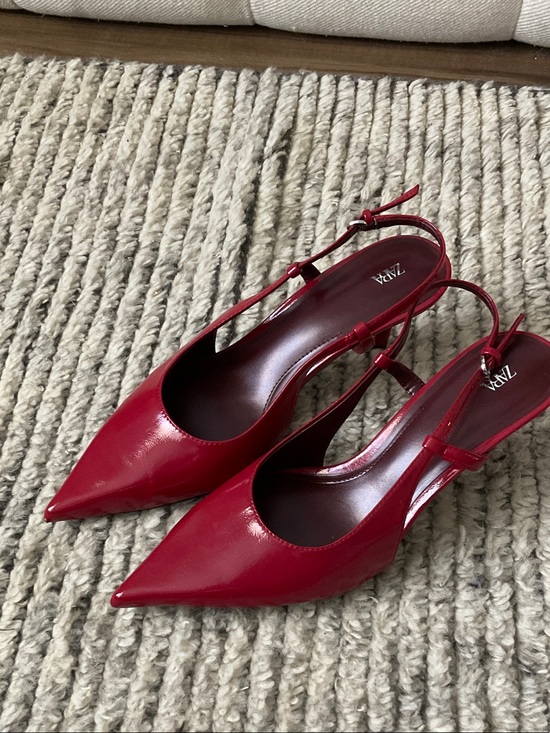 Zara Shoes - Zara Patent Red Pointed Slingback Heels